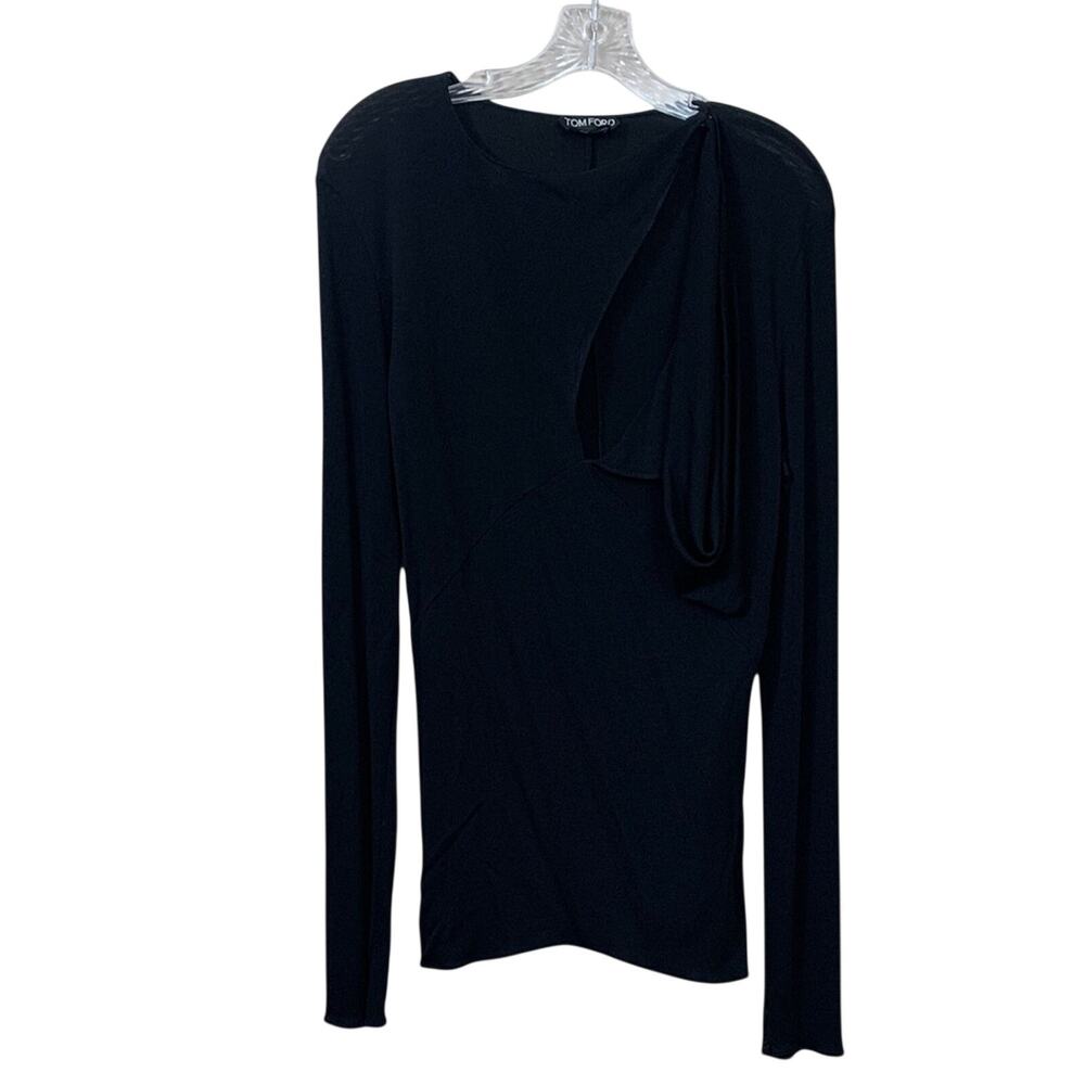 Tom Ford Black Viscose Draped-Detail Long Sleeve Top